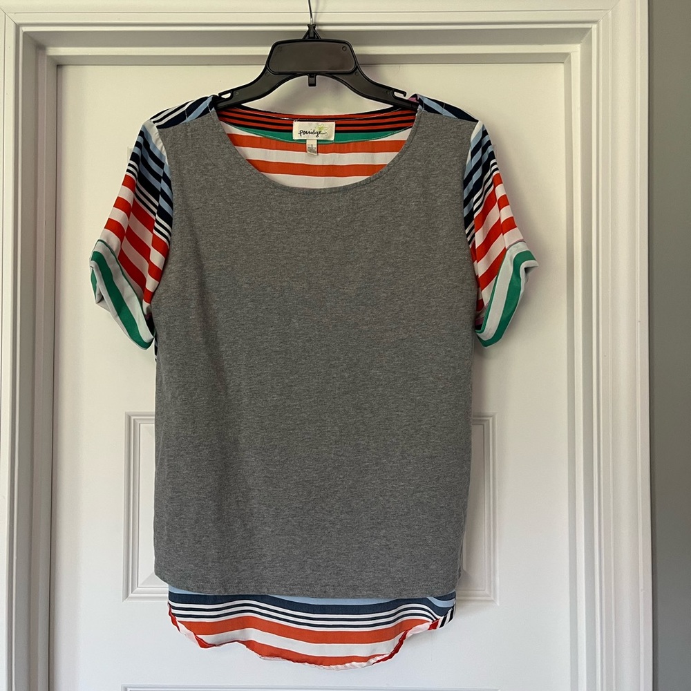 Anthropologie Blouse Striped Gray Orange Green Porridge Brand Sz Small S